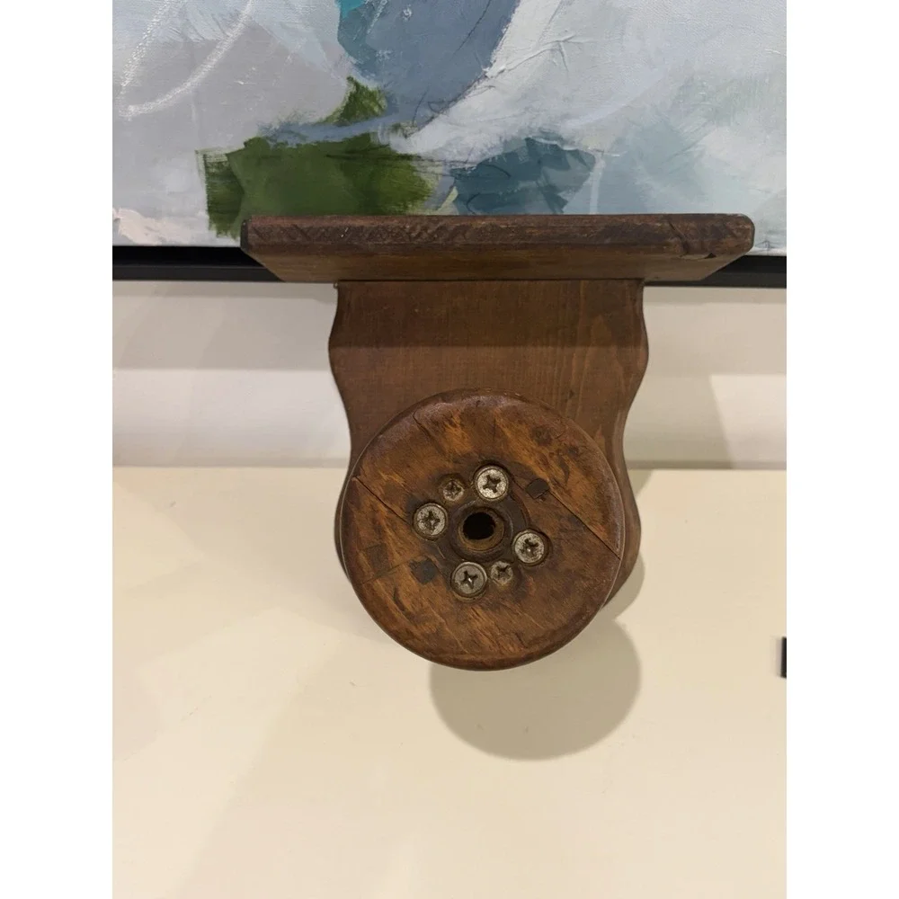 Vintage Primitive Wooden Spool Holder Wall Mount Rustic Farmhouse Twine String